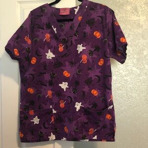 Purple Halloween Themed Scrub Top